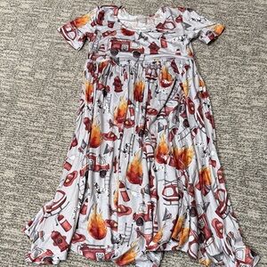 Posh Peanut Firefighter Themed Kids Dress - Red and Gray